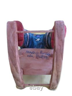 Swinging Carved Santa Claus Handmade/Crafted Statue/Wood/Detachable Book/Russia