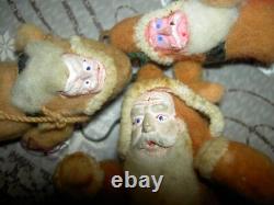 THREE (3) Antique 1920s, traditional cotton batting Santa Claus figure ornaments