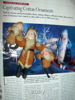 THREE (3) Antique 1920s, traditional cotton batting Santa Claus figure ornaments
