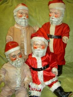 THREE (3) Antique 1920s, traditional cotton batting Santa Claus figure ornaments