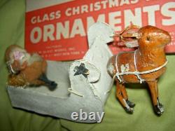 THREE (3) Antique 1920s, traditional cotton batting Santa Claus figure ornaments