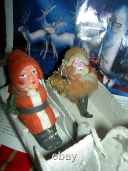 THREE (3) Antique 1920s, traditional cotton batting Santa Claus figure ornaments
