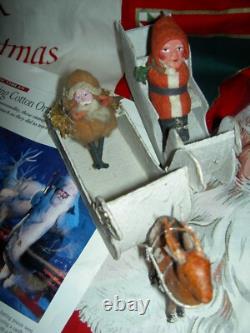 THREE (3) Antique 1920s, traditional cotton batting Santa Claus figure ornaments