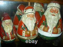 THREE (3) Antique 1920s, traditional cotton batting Santa Claus figure ornaments