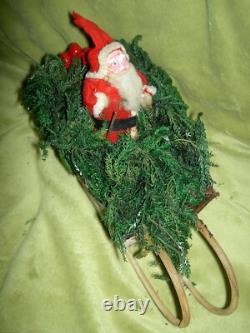 THREE (3) Antique 1920s, traditional cotton batting Santa Claus figure ornaments