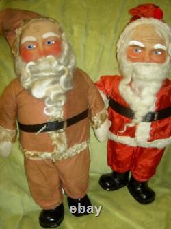 THREE (3) Antique 1920s, traditional cotton batting Santa Claus figure ornaments