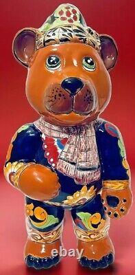 Talavera Mexican Pottery Santa Claus Bear Figure Christmas Folk Art XL 22