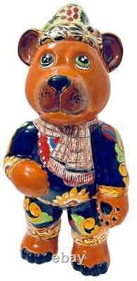 Talavera Mexican Pottery Santa Claus Bear Figure Christmas Folk Art XL 22