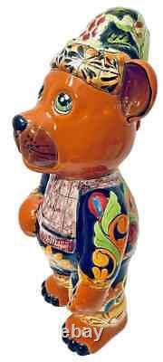 Talavera Mexican Pottery Santa Claus Bear Figure Christmas Folk Art XL 22