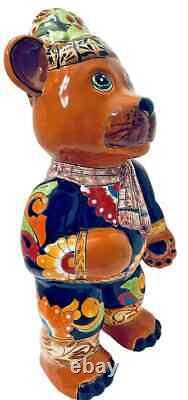 Talavera Mexican Pottery Santa Claus Bear Figure Christmas Folk Art XL 22