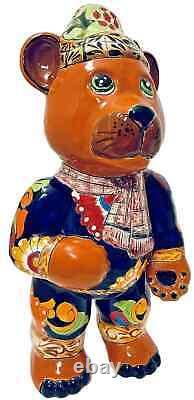 Talavera Mexican Pottery Santa Claus Bear Figure Christmas Folk Art XL 22