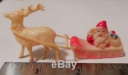 Tiny 3 Santa Claus Sleigh Reindeer Celluloid Amazing Condition Vintage Old T1