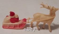 Tiny 3 Santa Claus Sleigh Reindeer Celluloid Amazing Condition Vintage Old T1