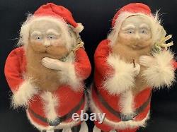 Twins! Two Unusual Brown Beard Vintage Santas, 11 inches High, made in Japan