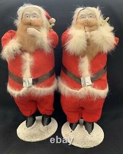 Twins! Two Unusual Brown Beard Vintage Santas, 11 inches High, made in Japan