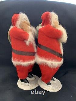 Twins! Two Unusual Brown Beard Vintage Santas, 11 inches High, made in Japan