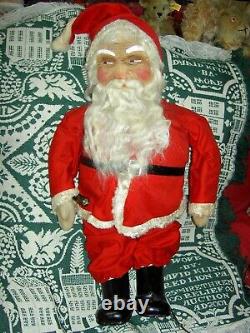 UNUSUAL 1930s antique SANTA CLAUS canvas doll figure holding electric light bulb