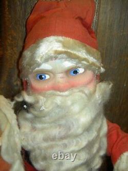 UNUSUAL 1930s antique SANTA CLAUS canvas doll figure holding electric light bulb