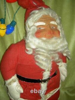 UNUSUAL 1930s antique SANTA CLAUS canvas doll figure holding electric light bulb