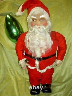 UNUSUAL 1930s antique SANTA CLAUS canvas doll figure holding electric light bulb