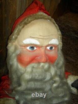 UNUSUAL 1930s antique SANTA CLAUS canvas doll figure holding electric light bulb