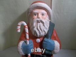 VINTAGE 19 CHRISTMAS SANTA CLAUS -PAPER MACHE FIGURE with CANDY CANE & TOY BAG