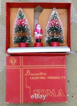 VINTAGE 1930's NOMA CHRISTMAS LIGHT FIGURAL SANTA CLAUS BULB BRUSH TREES in BOX