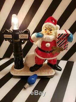 VINTAGE 50s CHRISTMAS SANTA CLAUS LAMP LIGHT FIGURINE DECORATION BROADWAY STORE