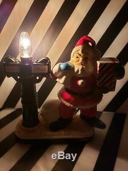 VINTAGE 50s CHRISTMAS SANTA CLAUS LAMP LIGHT FIGURINE DECORATION BROADWAY STORE