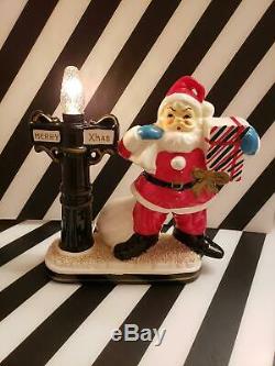 VINTAGE 50s CHRISTMAS SANTA CLAUS LAMP LIGHT FIGURINE DECORATION BROADWAY STORE