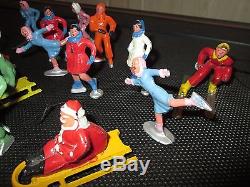 Vintage Lot 23 Lead Figures From Train Set Winter Santa Claus Skier Marx Barclay