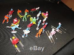 Vintage Lot 23 Lead Figures From Train Set Winter Santa Claus Skier Marx Barclay