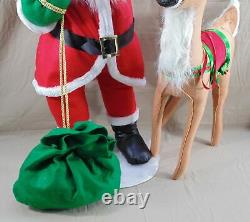 VINTAGE LOT OF 2 ANNALEE HUGE DOLL SANTA CLAUS WithTOY BAG & REINDEER 33 TALL