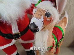 VINTAGE LOT OF 2 ANNALEE HUGE DOLL SANTA CLAUS WithTOY BAG & REINDEER 33 TALL