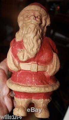 VINTAGE PAPER MACHE CHRISTMAS SANTA CLAUS with SACK CANDY CONTAINER Sparkles 10