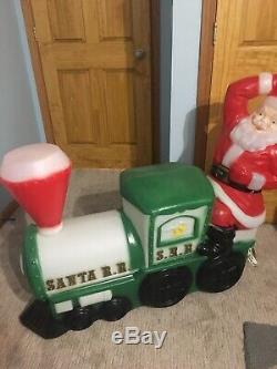 VIntage Santa Claus Christmas Holiday Train And Present Tender Blow Mold