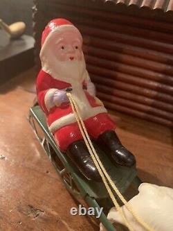 VTG Celluloid Santa Claus on Sled Toy Occupied Japan Bell Wind Up Orig. Box &Key