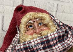 VTG Christmas Santa Claus Kip Creations Figures Wood Frame Plastic Face Set