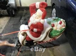 VTG Empire LARGE Santa Claus Sleigh 2 Reindeer LIGHT UP Blow Mold Yard Ornament