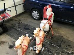 VTG Empire LARGE Santa Claus Sleigh 2 Reindeer LIGHT UP Blow Mold Yard Ornament