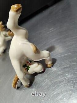 VTG Fitz & Floyd Ceramic Tumbling Reindeer Hand Painted Japan 1976 FULL Set 5