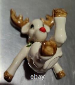 VTG Fitz & Floyd Ceramic Tumbling Reindeer Hand Painted Japan 1976 FULL Set 5