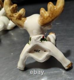 VTG Fitz & Floyd Ceramic Tumbling Reindeer Hand Painted Japan 1976 FULL Set 5