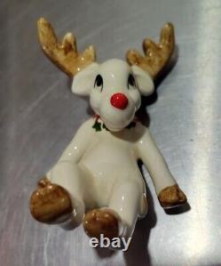 VTG Fitz & Floyd Ceramic Tumbling Reindeer Hand Painted Japan 1976 FULL Set 5