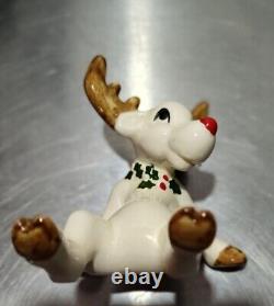 VTG Fitz & Floyd Ceramic Tumbling Reindeer Hand Painted Japan 1976 FULL Set 5