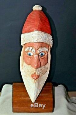 VTG LOT OF 4 HAND CARVED PAINTED SANTA CLAUS FIGURES CARVINGS art folk antique