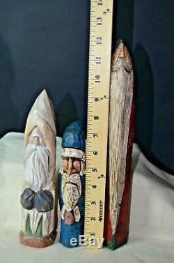 VTG LOT OF 4 HAND CARVED PAINTED SANTA CLAUS FIGURES CARVINGS art folk antique