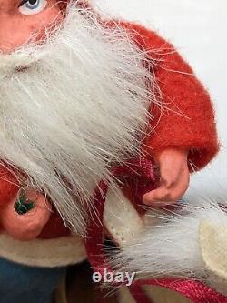 VTG Paper Mache Santa Claus Riding Donkey Felt Fur Old Christmas Ornament Figure
