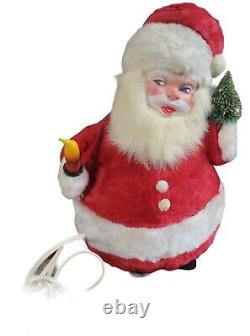 VTG Plush Rubber Face Santa Claus Holding Candle Light Christmas Tree Lit Figure