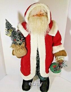 VTG RARE Santa Claus Figure Doll porcelain Face Fur robe 25 tall Handcrafted